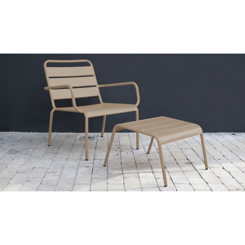 Fauteuil relax et repose pied en métal taupe - Maisons du Monde