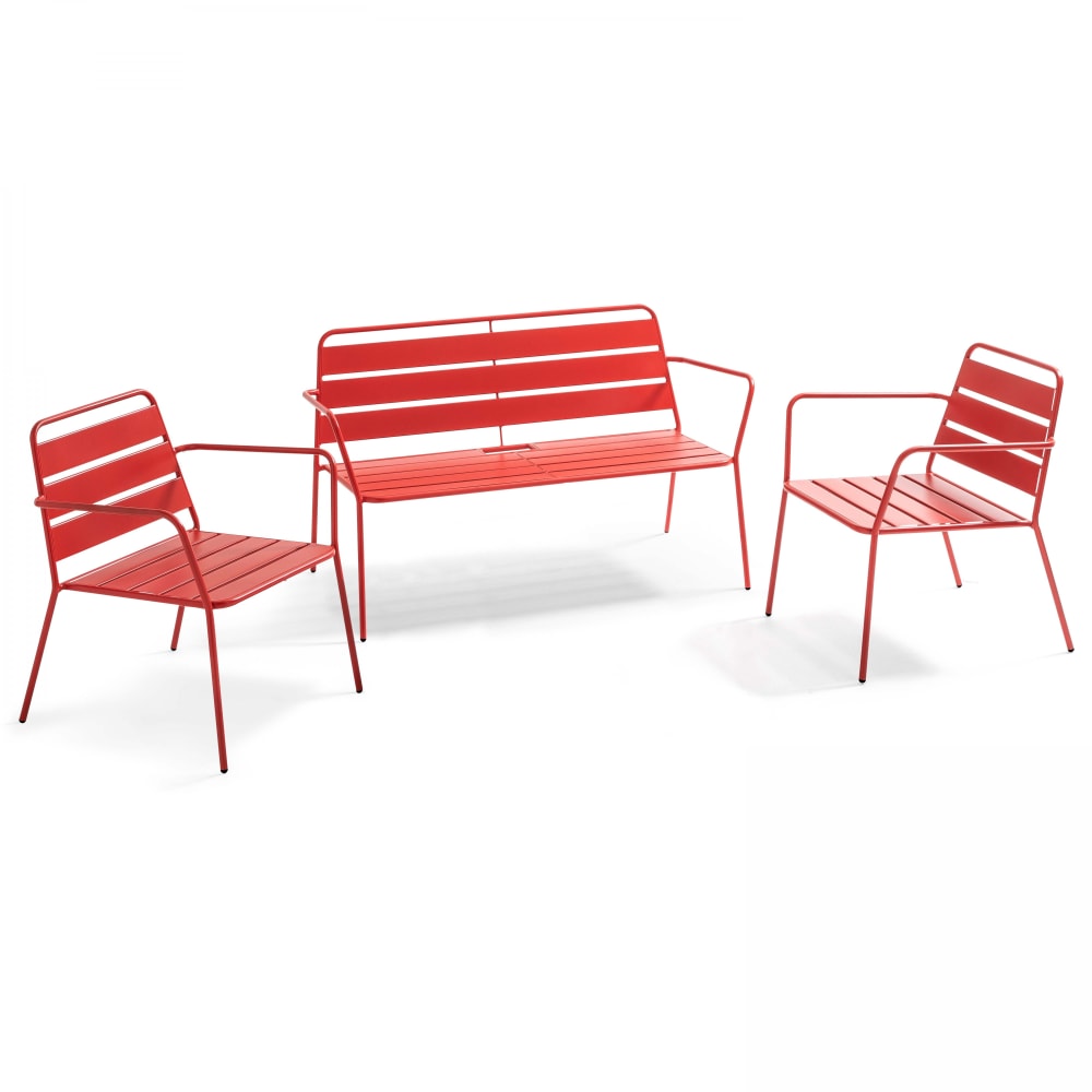 Salon de jardin 4 places en métal rouge