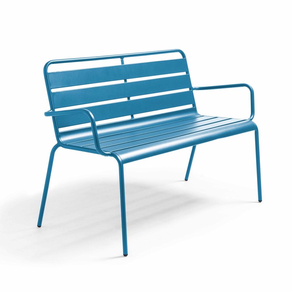 Banc de jardin en métal bleu pacific
