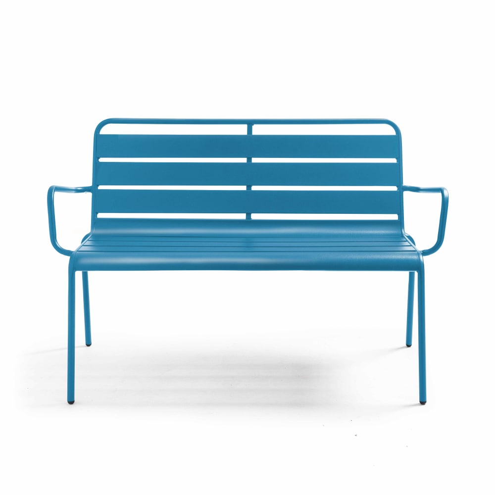 Banc de jardin en métal bleu pacific