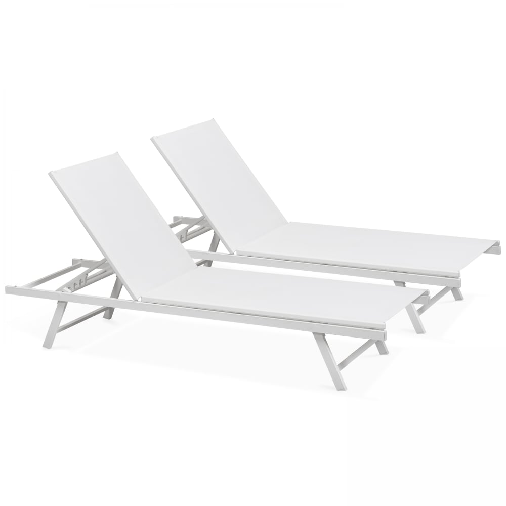 Lot de 2 bains de soleil en acier blanc