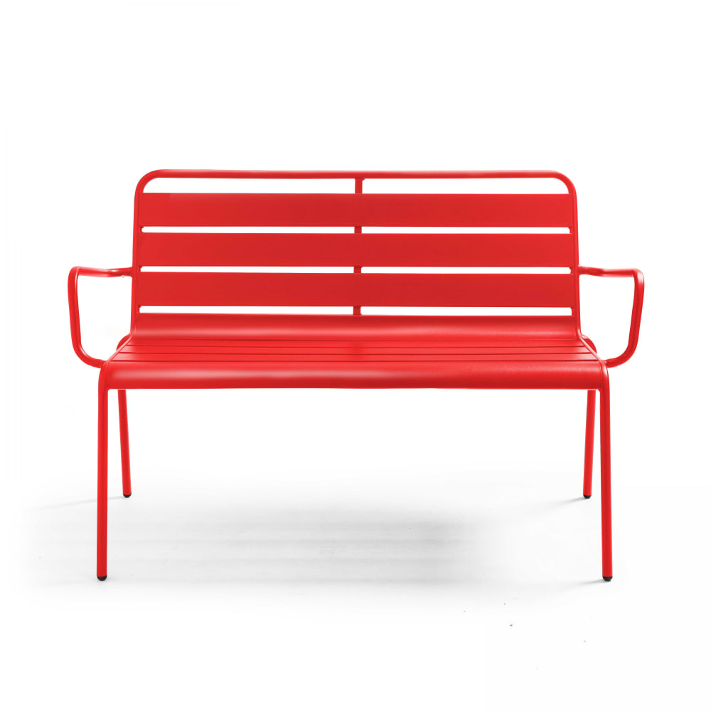 Banc de jardin en métal rouge