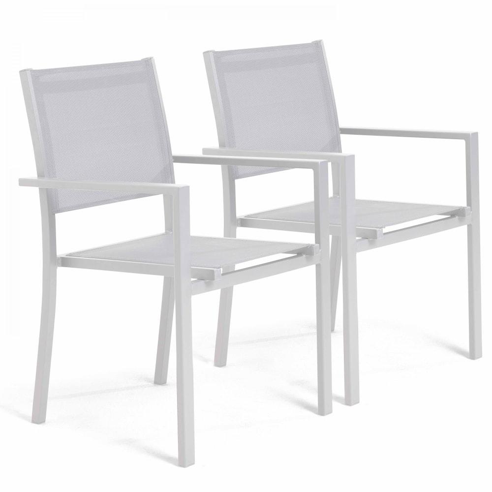 Lot de 2 fauteuils de jardin aluminium et textilène blanc