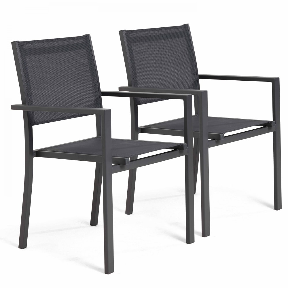 Lot de 2 fauteuils de jardin aluminium et textilène gris