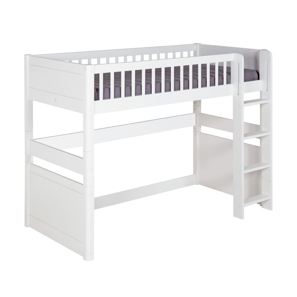 Pack lit mezzanine avec matelas bois massif blanc 90x190 cm