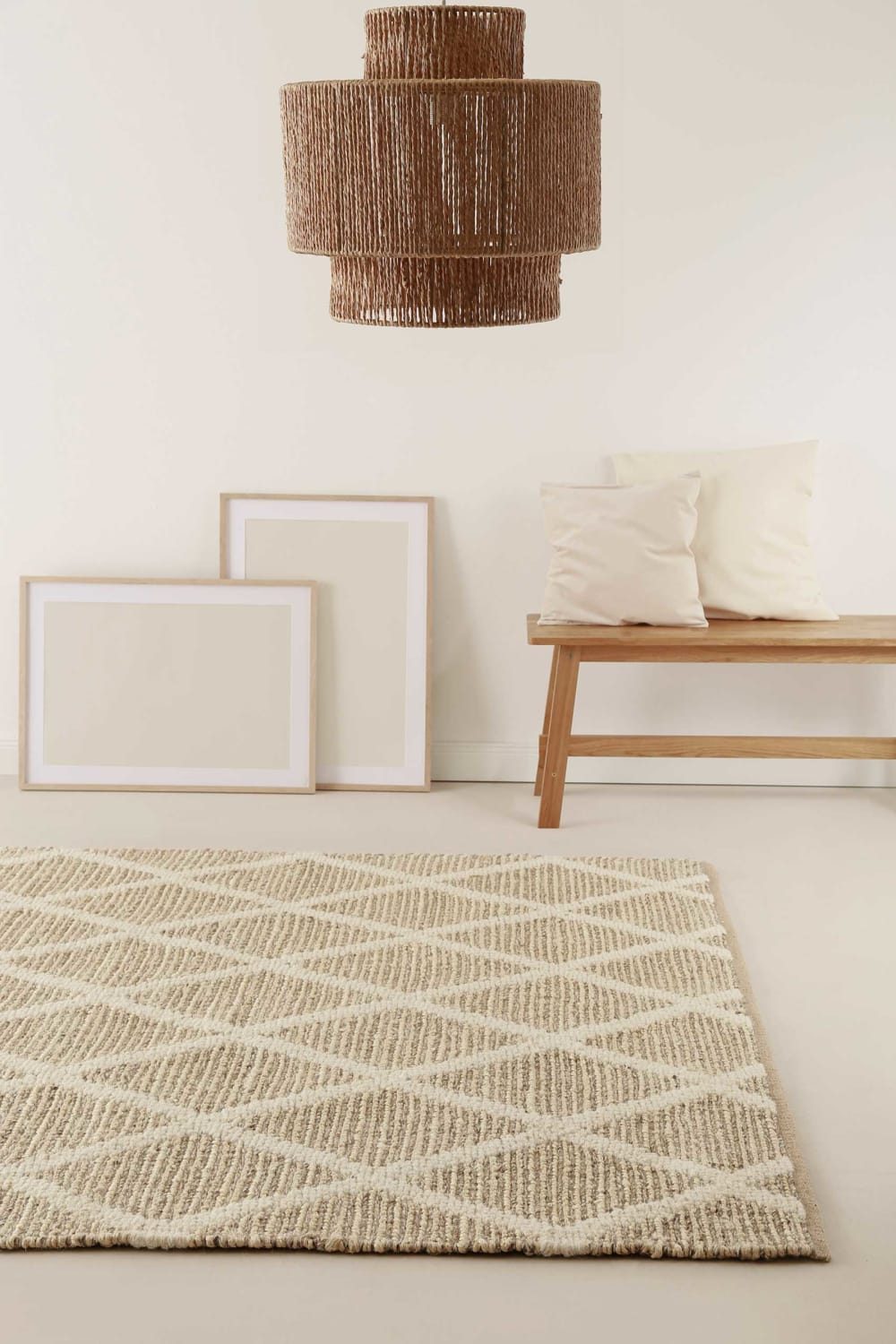 Tapis plat tissé main jute et laine vierge motif losange 80x300 — vue 4