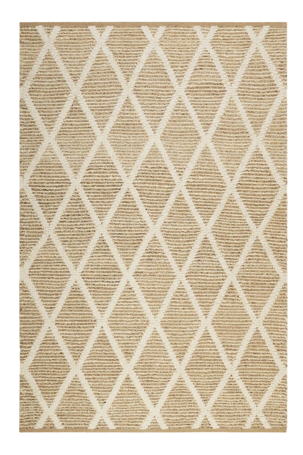 Tapis plat tissé main jute et laine vierge motif losange 130x190
