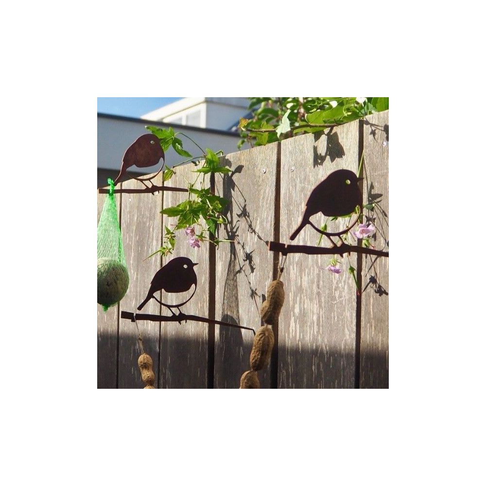 Oiseaux à planter mini rouge -gorge en acier corten (lot de 3) - Maisons du Monde