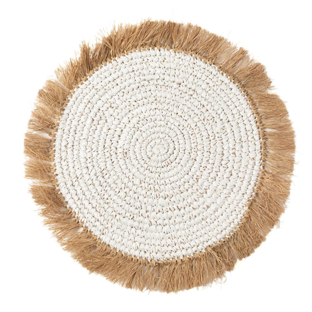 Set de table jacinthe d’eau et raphia blanc et marron 45x45x1cm