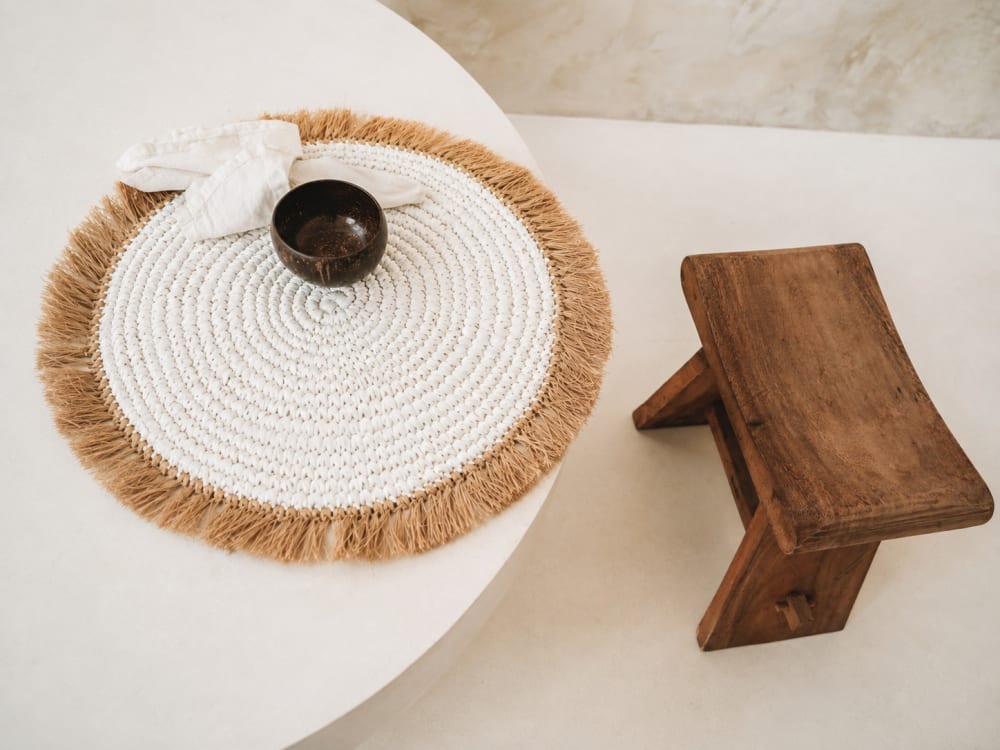 Bazar Bizar Tischset aus wasserhyazinthe und raffia in weiß und braun, 45x45x1cm style seaside Mehrfarbig Naturfasern