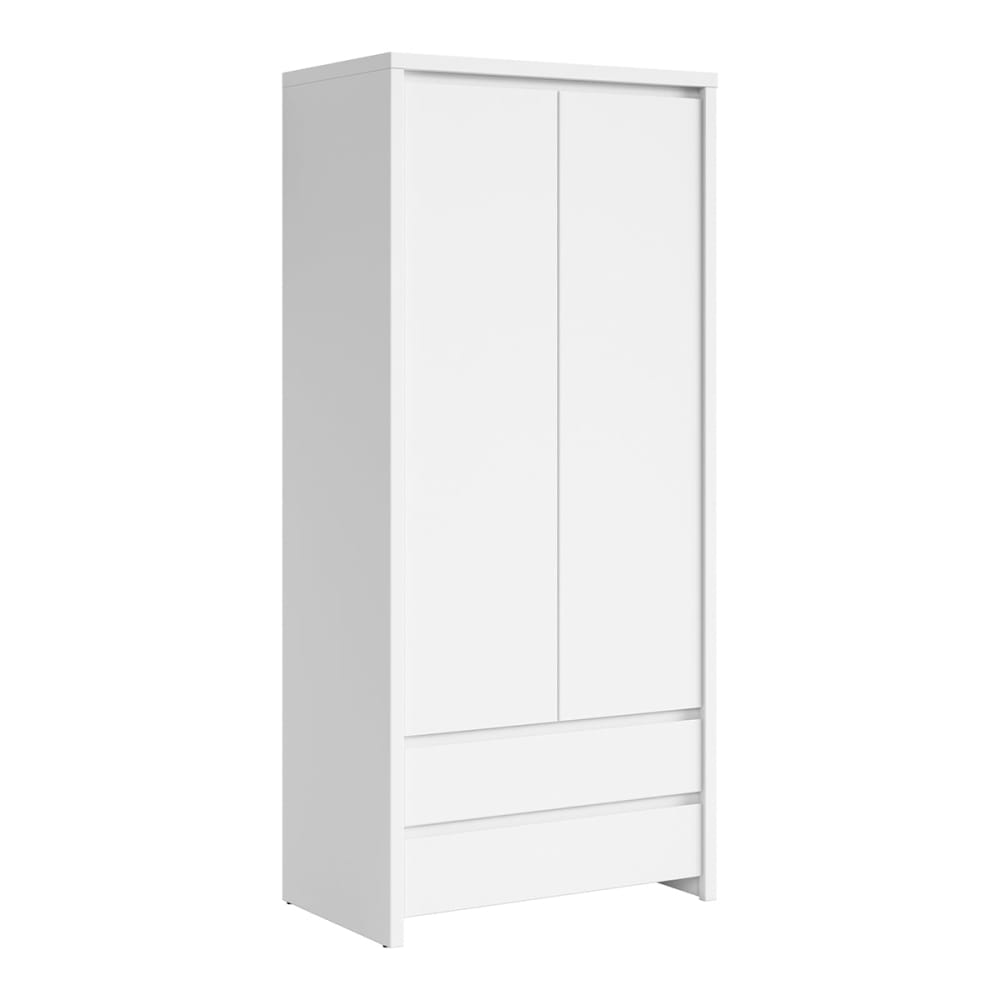 Petits meubles Armoire 2 portes 2 tiroirs blanche Blanc Panneau De Particules - 90x201x56cm
