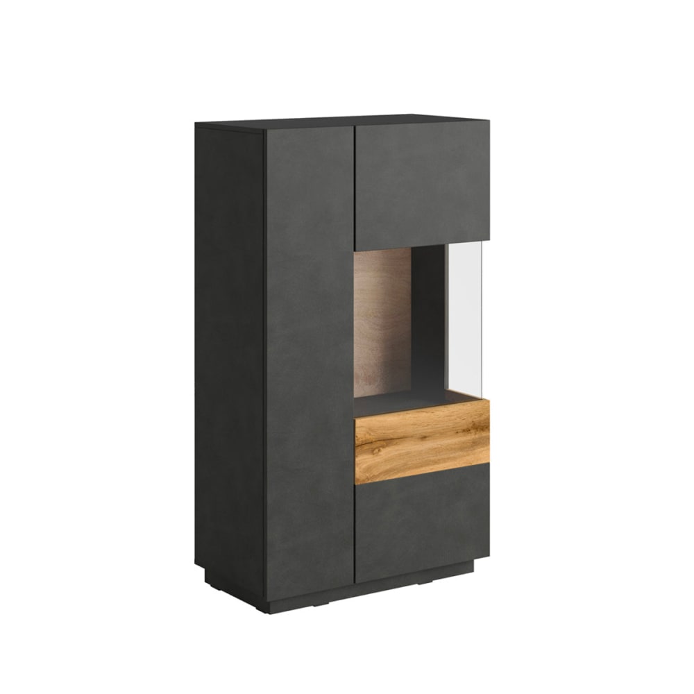Petits meubles 2-türiger Geschirrschrank rechts Spanplatten Anthrazitgrau und Holz - Spanplatte