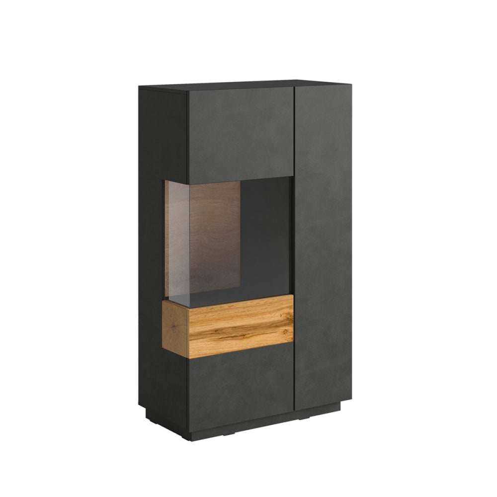Geschirrschrank Mit 2 TüRen, Grau Und Holzoptik, 80Cm