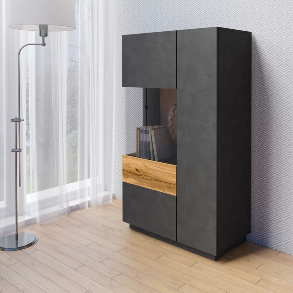 2-türiger Geschirrschrank links Spanplatten Anthrazitgrau und