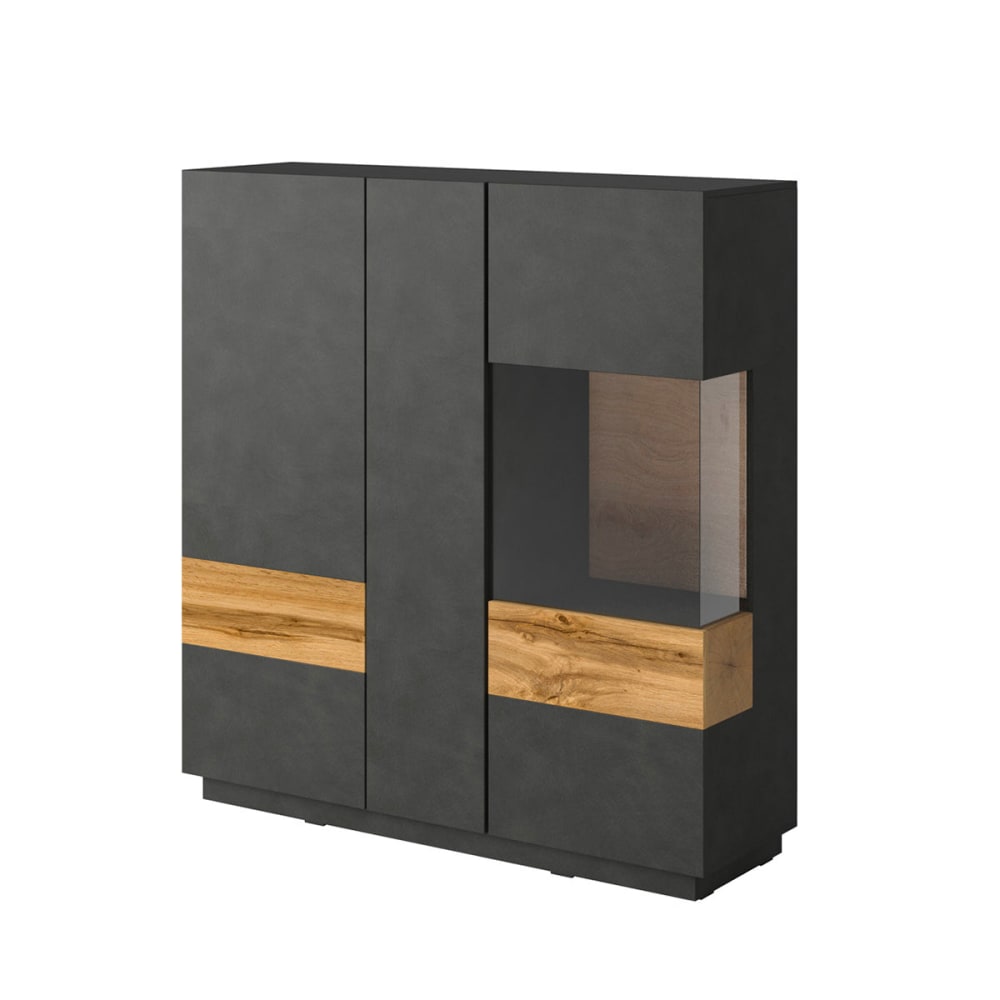 Petits meubles 3-türiger Geschirrschrank Spanplatten Anthrazitgrau und Holz style modern - Spanplatte