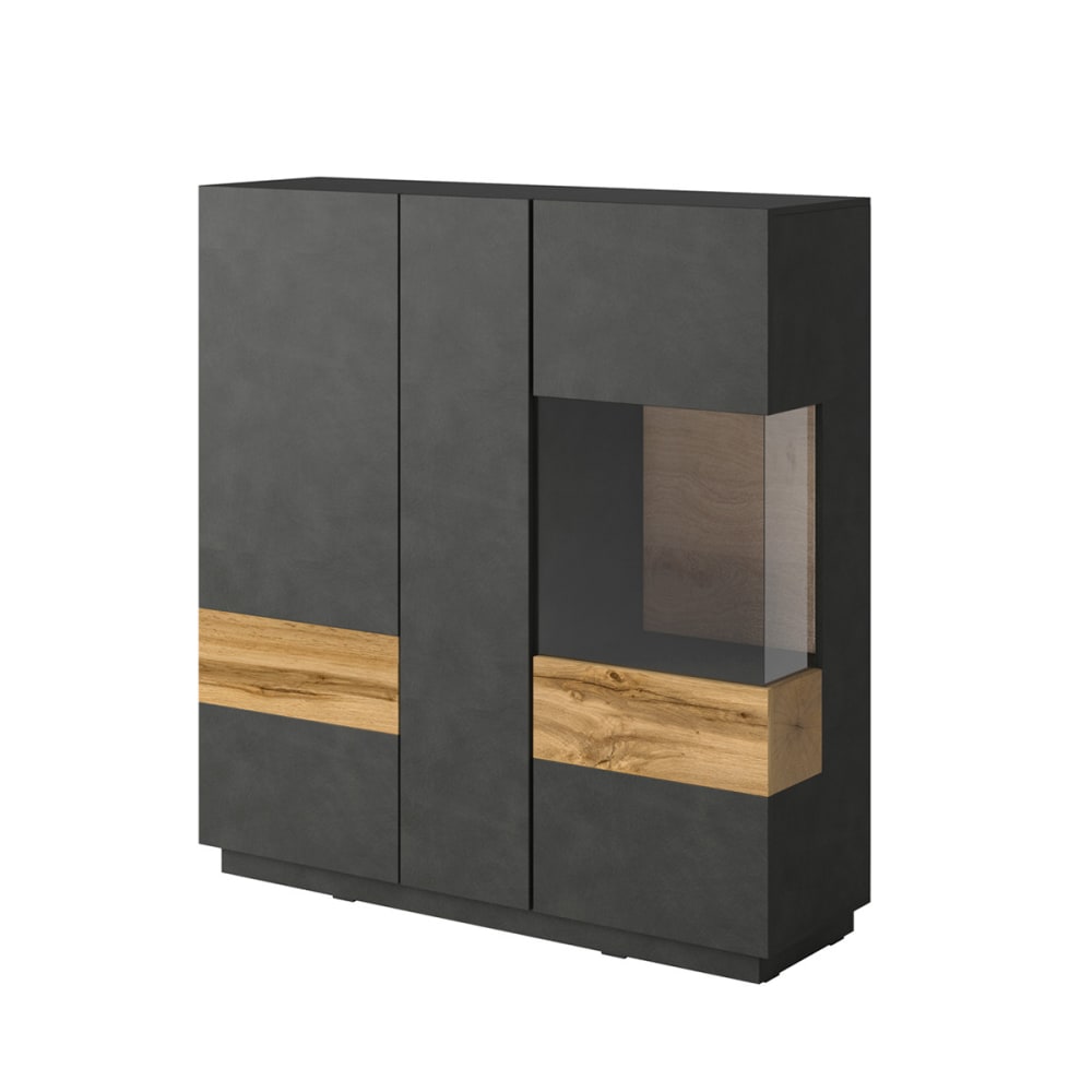 Vaisselier 3 portes blanc et effet béton