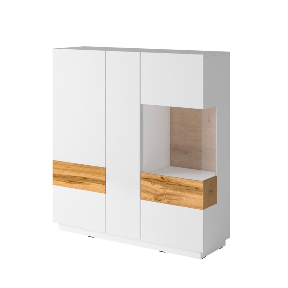 Geschirrschrank Mit 3 TüRen, Weiß Und Holzoptik, 130Cm