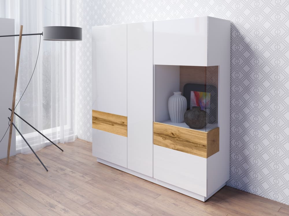 Vaisselier 3 portes stratifiés blanc et beige
