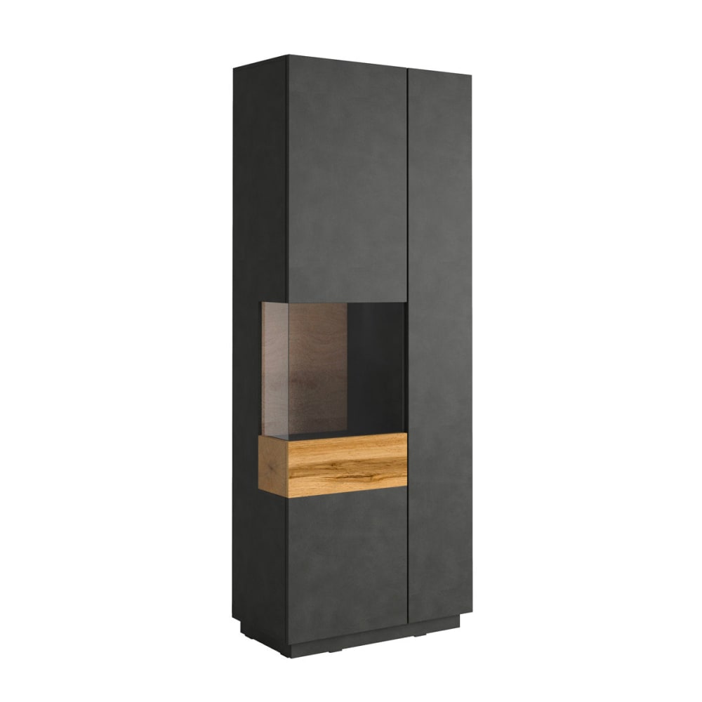 Petits meubles Vitrine 2 Türen links öffnend Spanplatten Anthrazitgrau und Holz - Spanplatte