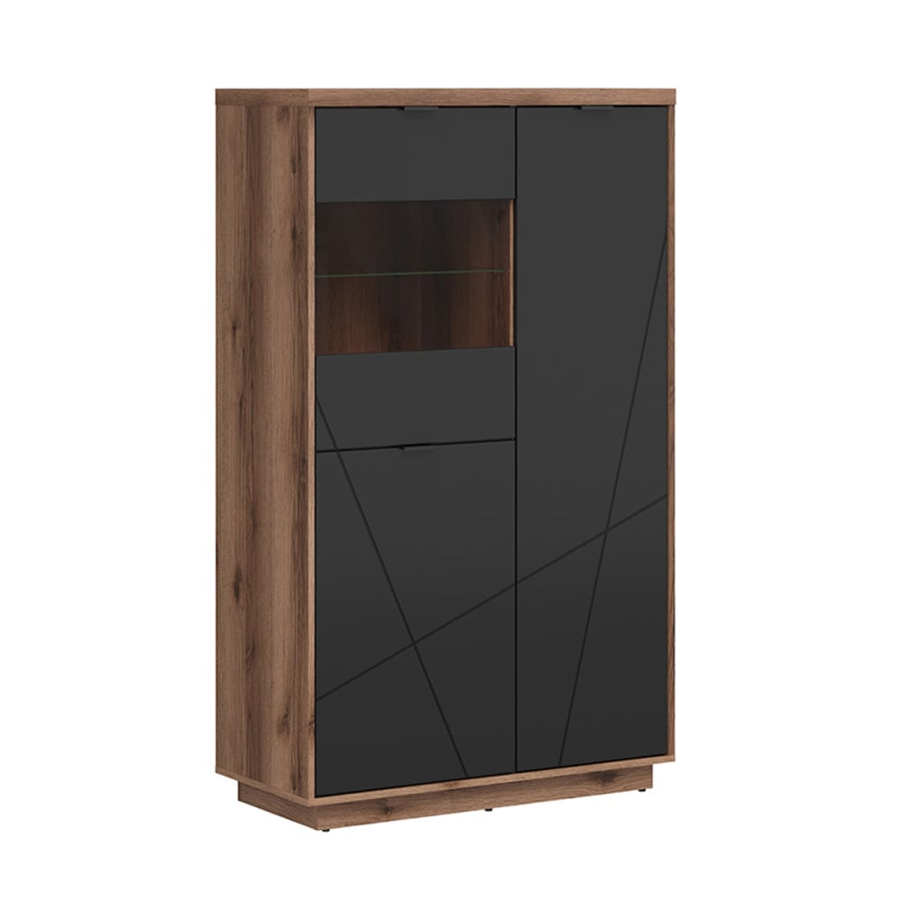Petits meubles 3-türige Vitrine Melaminierte Holzplatten Schwarz und Holz Schwarz Spanplatte