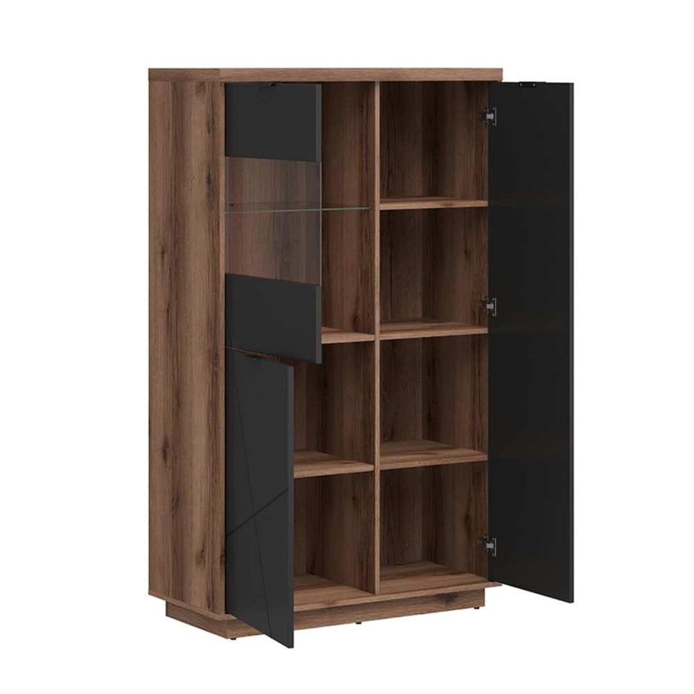 Vitrine 3 portes noire et naturelle