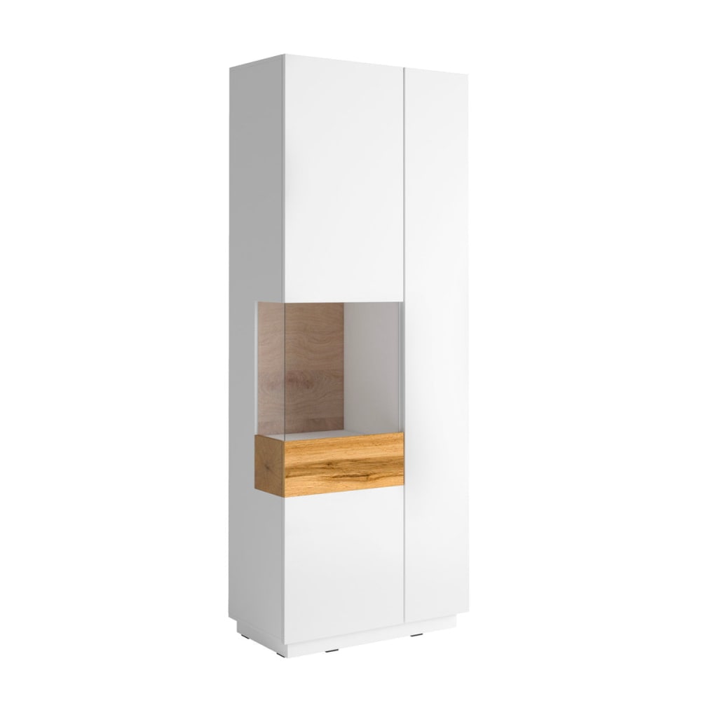 Petits meubles Vitrine 2 Türen Öffnung links Spanplatten Weiß und Holz Weiß Spanplatte