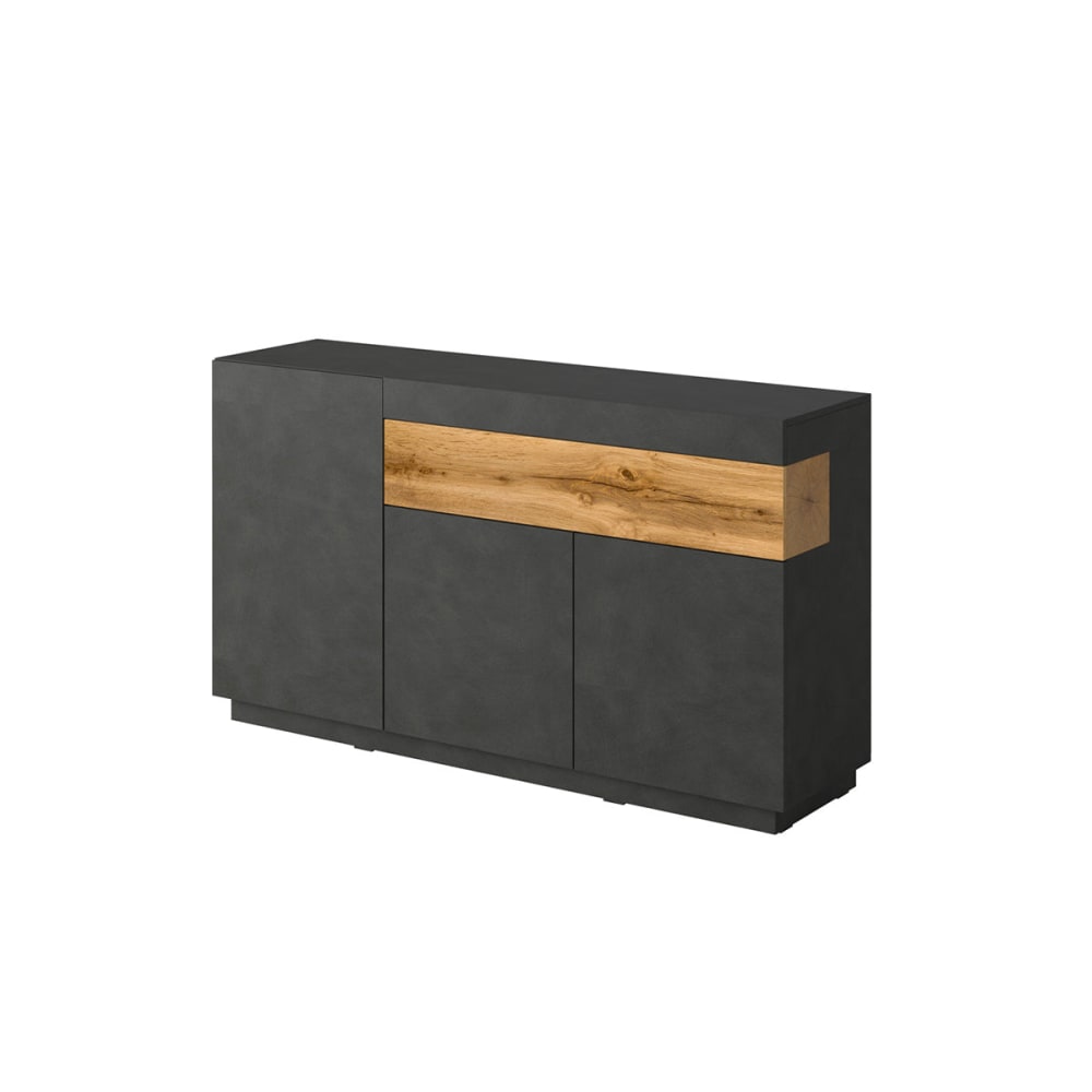 Petits meubles Sideboard 3 Türen 1 Schublade Spanplatten Anthrazitgrau und Holz style modern - Spanplatte