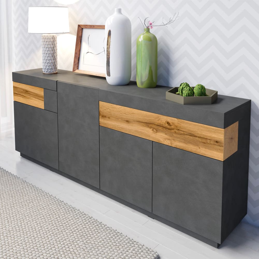 Buffet 4 portes 2 tiroirs blanc et effet béton - Maisons du Monde