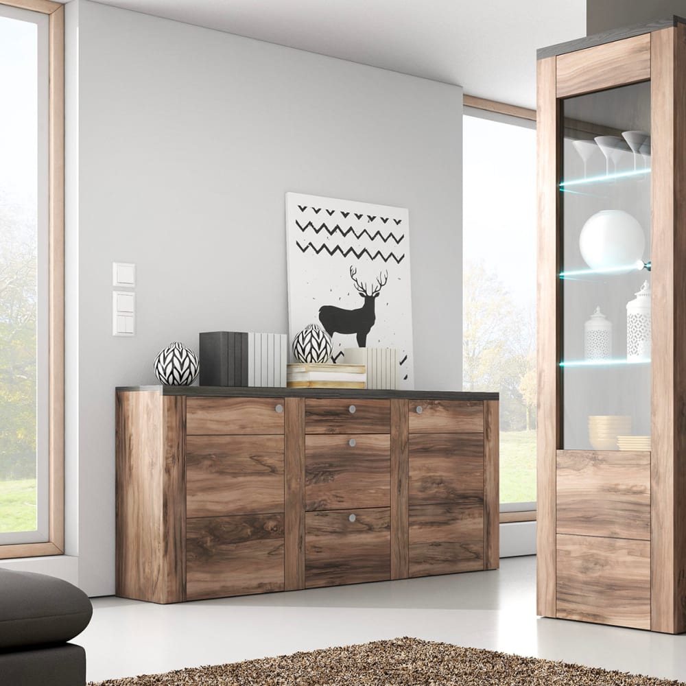Buffet 2 portes 3 tiroirs panneaux agglomérés marron - Maisons du Monde