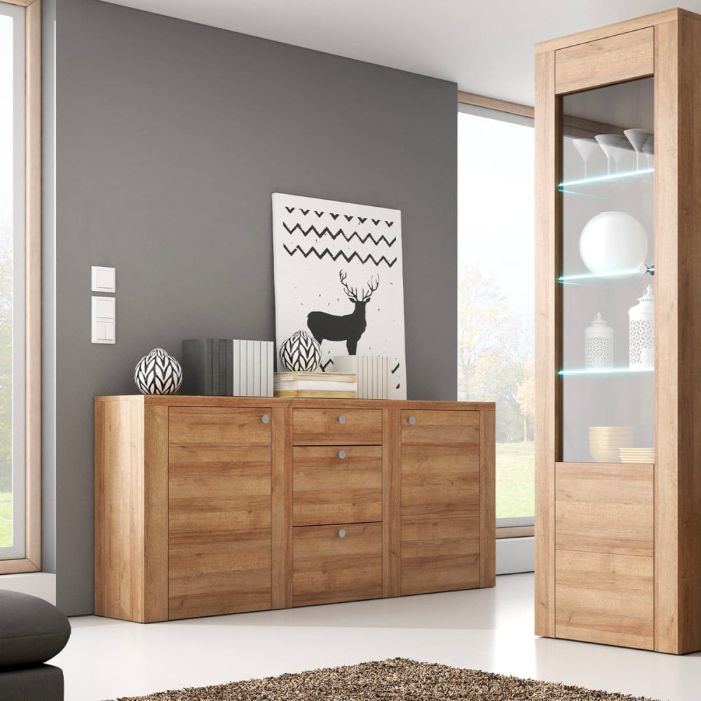 Buffet 2 portes 3 tiroirs panneaux agglomérés marron - Maisons du Monde