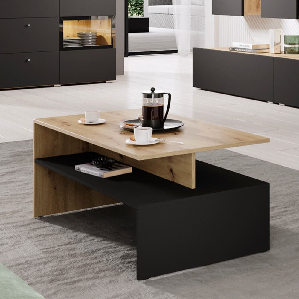 Petits meubles Couchtisch Laminierte Spanplatten Schwarz und Holz Schwarz Spanplatte
