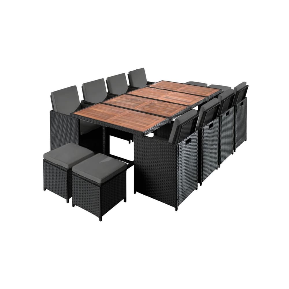 Salon de jardin 12 places en résine tressée et bois massif d'acacia no