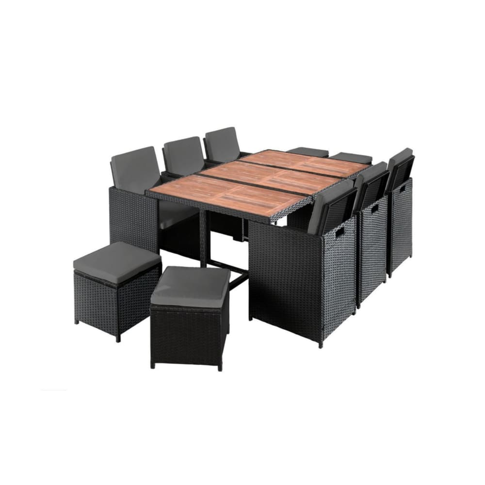 Salon de jardin 10 places en résine tressée et bois massif d'acacia no