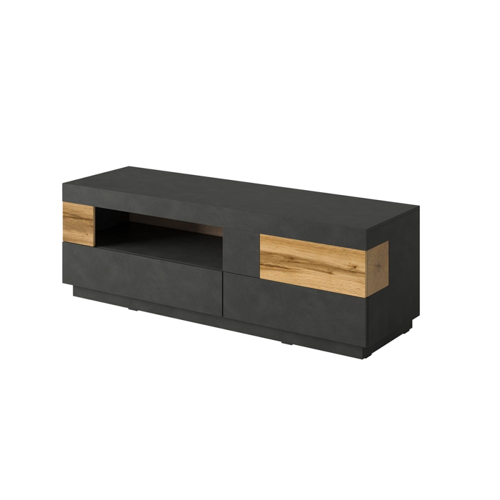 Meuble TV 1 porte 2 tiroirs stratifiés gris