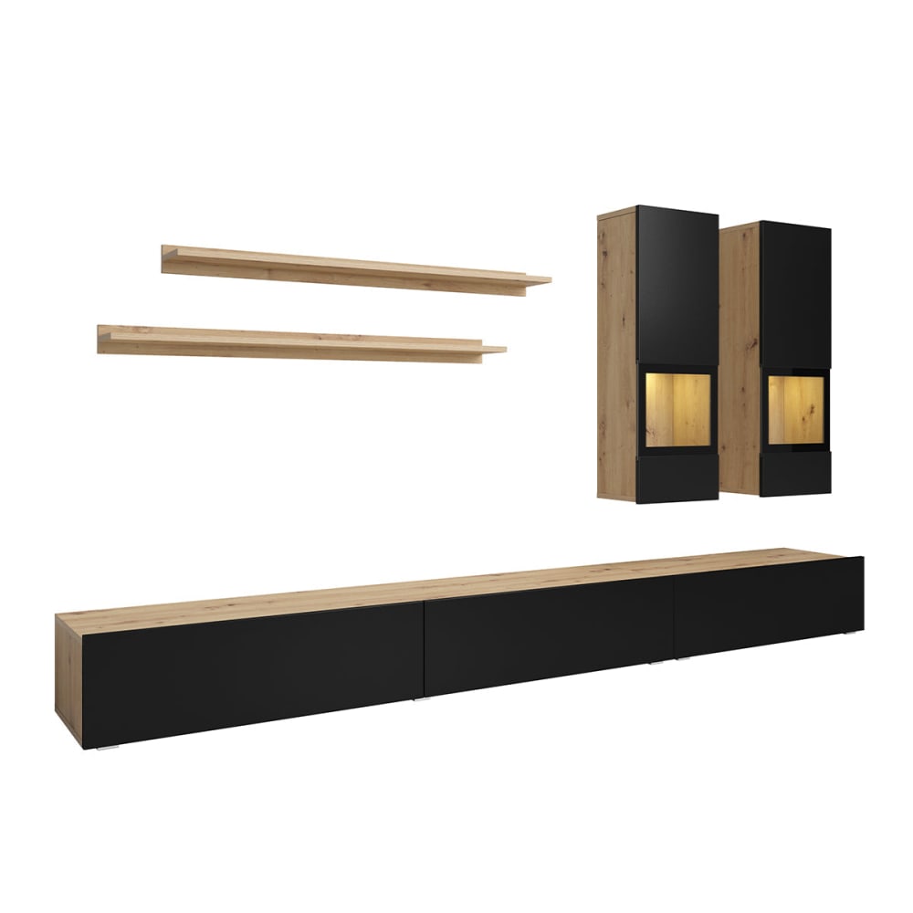 Petits meubles Mur tv 5 pièces avec led panneaux agglomérés stratifiés noir Noir Panneau De Particules - 270x26x41cm