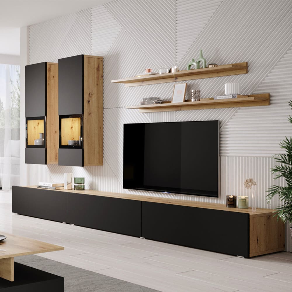 Mur tv 5 pièces avec led panneaux agglomérés stratifiés noir - Maisons du Monde