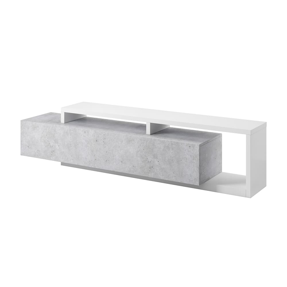 Meuble TV 1 tiroir 219 cm stratifiés blanc et béton