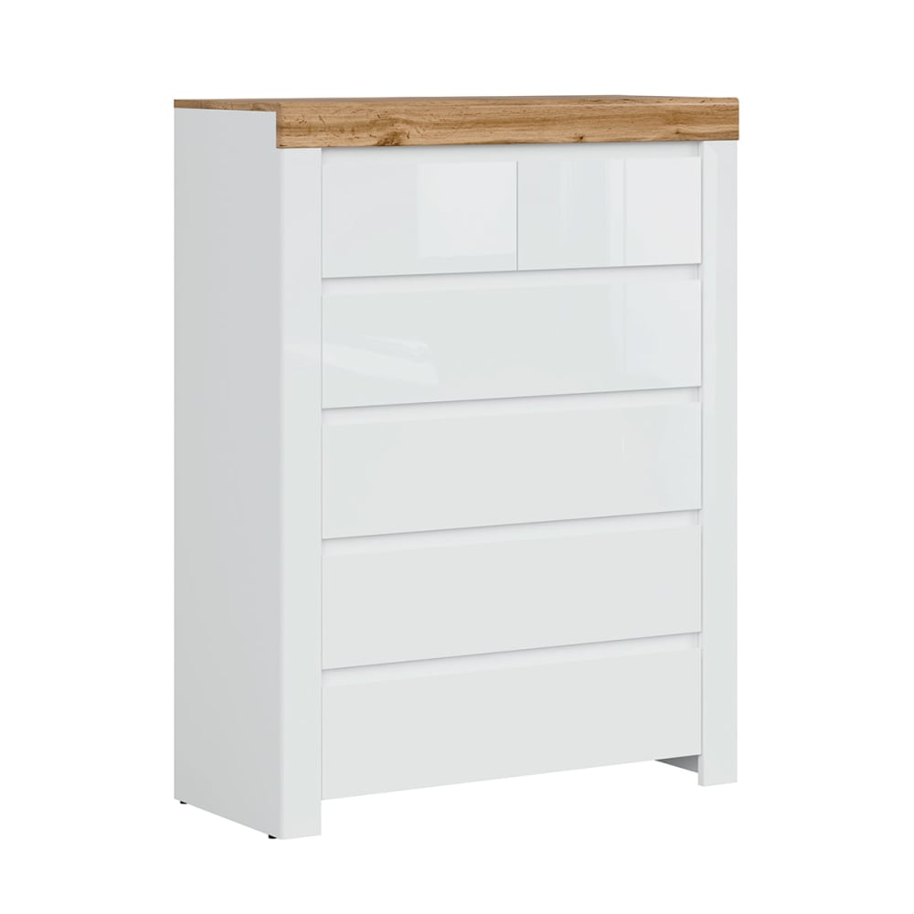 Petits meubles Kommode mit 6 Schubladen Laminierte Spanplatten Weiß und Holz Weiß Spanplatte