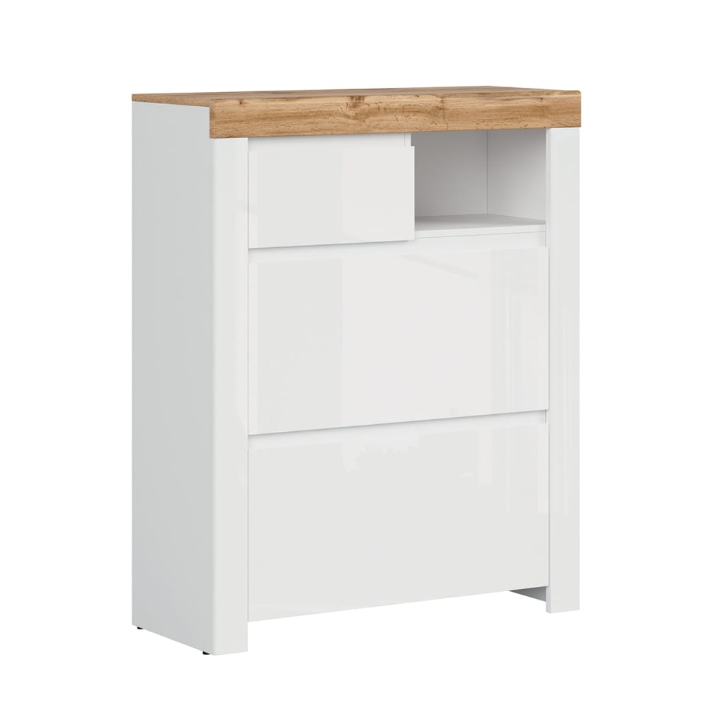 Petits meubles Hohes Schuhmöbel Laminierte Spanplatten Weiß und Holz Weiß Spanplatte