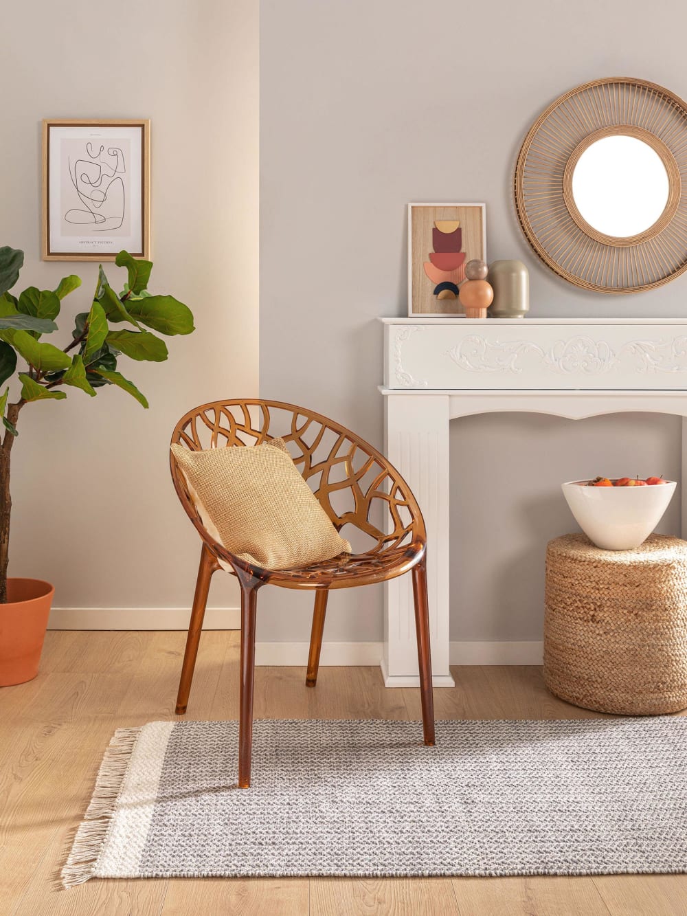 Tapis de couloir en laine gris 80x250