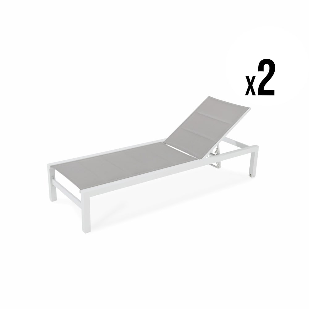 Lot de 2 grandes chaises longues en aluminium blanc avec roulettes