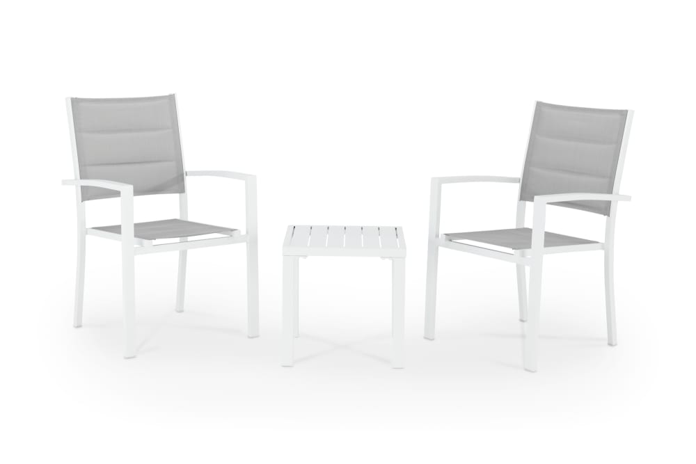Conjunto de balcón 2 sillas con mesa baja blanco