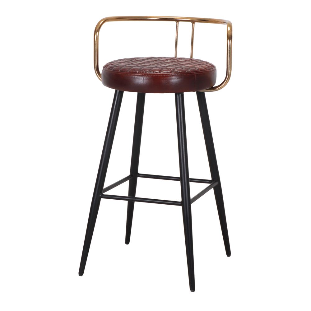 Taburete alto de metal y piel thabo - latón,negro - 90x52x50