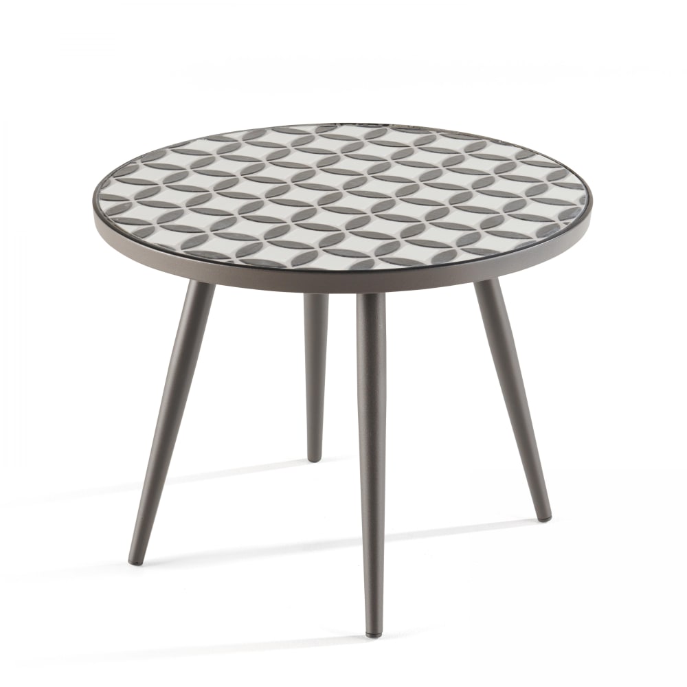 Table basse ronde de jardin en acier gris plateau en céramique