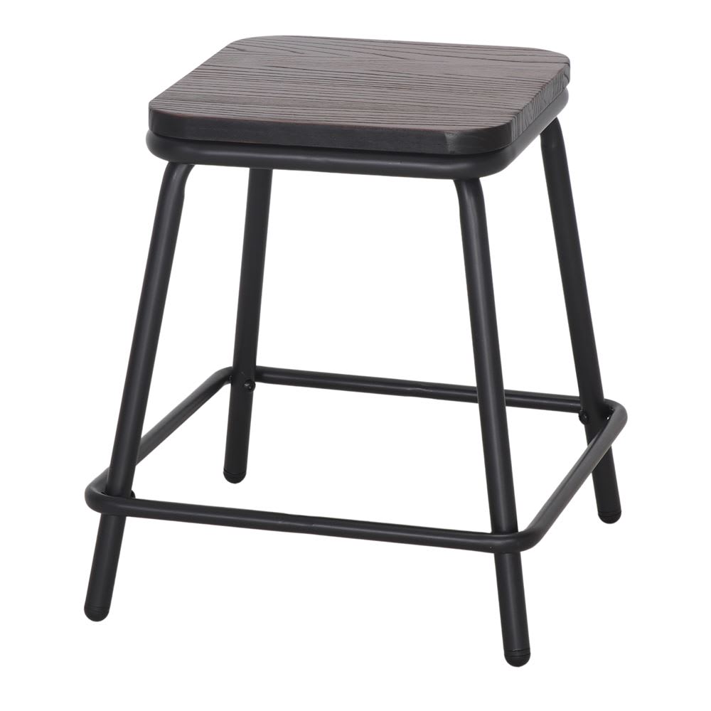 Taburete bajo de metal y madera ritual - negro - 45x40x40