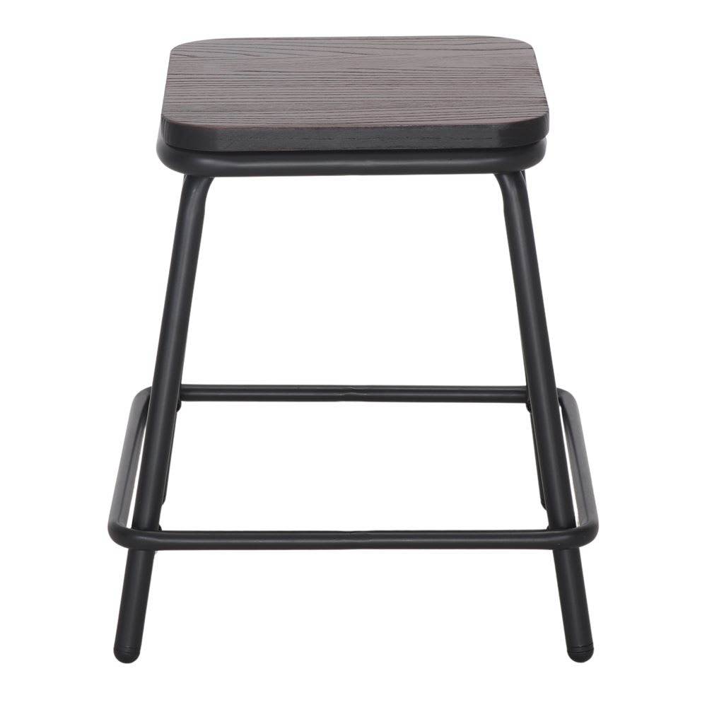 Taburete bajo de metal y madera ritual - negro - 45x40x40 - Maisons du Monde