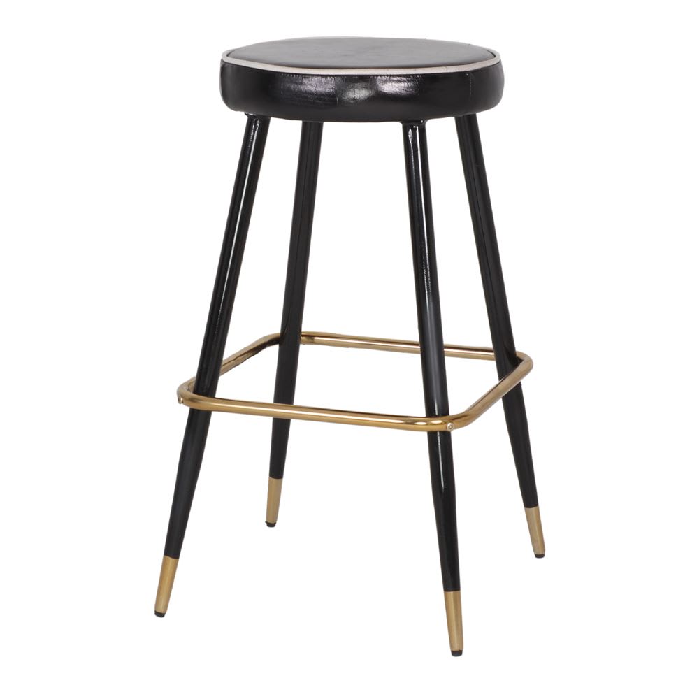 Taburete alto de metal y piel cometa - latón,negro - 75x42x42
