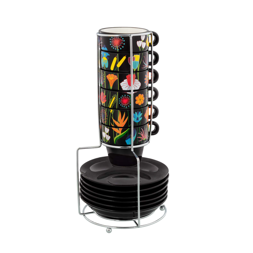 Tour de tasses espresso  noir métal chromé 28,5  x  ø 12 cm x  ø 12 cm