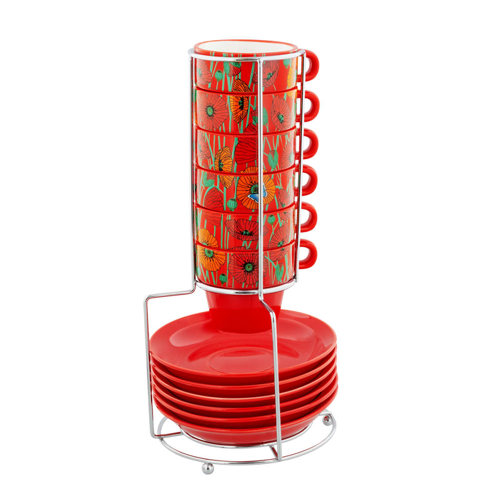 Tour de tasses espresso  rouge métal chromé 28 x 0 x 0 cm