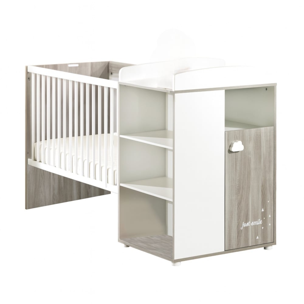 Lit+bebe+combine+evolutif+Smile+chene+silex+(60+x+120+cm)